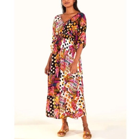 FARM Rio Half and Half Bananatic Print Maxi Dress Tropical Dopamine Dressing - Picture 5 of 16